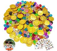 Lot de 160 pièces de trésor de pirate, 50 pièces d'or pour enfants, 100 pierres précieuses pirates pour enfants, 10 autocollants pirates, trésor pirate, anniversaire d'enfant, pour enfants - Pour