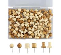 Lot de 162 punaises en bois, 6 styles, clous en acier pour plaque de liège, punaises, tête en bois, punaises avec boîte de rangement, punaises pour tableau d'affichage, tableau en liège, carte du