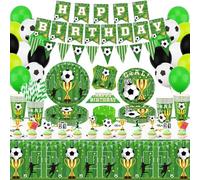 Lot de 165 décorations de fête d'anniversaire sur le thème du football avec assiettes, serviettes, ballons, bannière, nappe, pour 20 personnes