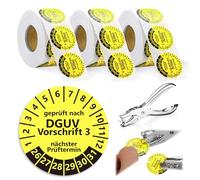 Lot de 1650 étiquettes de test DGUV règlement 3 30 mm autocollants de test 2026-2031 prochain rendez-vous d'examen autocollants sur rouleau pince perforée papier vinyle plaque autocollante pour