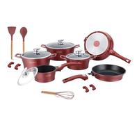 Lot de 17 batteries casseroles et poêles en aluminium moulé sous pression antiadhésif, revêtement en marbre, idéal pour induction ou gaz, couvercles en verre et outils inclus Royalty RL-ES2014M