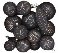 Lot de 17 boules de Noël texturées pour sapin de Noël | Boules de polystyrène fabriquées à la main en relief blanc, or bleu pour noir et vert, 6 cm à 12 cm à suspendre (doré)