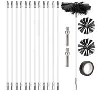 Lot de 17 brosses de cheminée Ø 150 mm x 2, brosse pour tuyau de poêle avec 12 barres flexibles de 410 mm, brosse de ramonage avec bande en PVC ignifuge 18 mm x 10 m, balai de cheminée pour cheminée