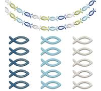 Lot de 17 décorations de baptême en forme de poisson - 2 guirlandes à paillettes pour communion - 15 décorations de table à disperser - Guirlande de confirmation pour garçon et fille - Décoration de