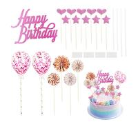 Lot de 17 Décorations de Gâteau Rose pour Anniversaire - Ballons à Confettis, Décorations d'Amour et Étoilées pour Fête