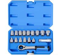 Lot de 17 douilles en acier au chrome vanadium avec profil à 12 dents pour réparations professionnelles, design ergonomique et boîte de rangement robuste en bleu