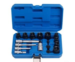 Lot de 17 douilles spéciales pour étrier de frein, adaptateurs hexagonaux à entraînement carré 1/2" et 3/8", acier au chrome vanadium haute résistance pour outils à impact, argenté/noir