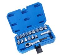 Lot de 17 douilles traversantes avec tête à cliquet bidirectionnelle Boîte de rangement pour réparation automobile Poignée améliorée Moteur de recherche Métal