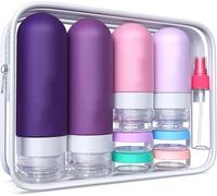 Lot de 17 flacons de voyage en silicone approuvés - anti-fuite - Récipients rechargeables pour shampooing, après-shampoing et articles de toilette, violet