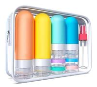 Lot de 17 flacons de voyage en silicone approuvés - anti-fuite - Récipients rechargeables pour shampooing, après-shampoing et articles de toilette, jaune