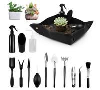 Lot de 17 mini outils pour bonsaï avec tapis de rempotage de 50 x 50 cm - Petits outils de jardin pour le jardinage, le bonsaï, le rempotage et l'entretien des plantes