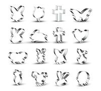 Lot de 17 moules à biscuits en acier inoxydable pour Pâques - Outils de décoration de gâteaux - Moules en résine époxy - Outils de fabrication de bijoux - Boîte de rangement en cristal époxy - Coffret