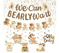 Lot de 17 oursons en peluche marron à suspendre au plafond - Ensemble de décoration de fête pour révélation du sexe, anniversaire, crèche, fête de famille