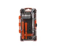 Lot de 17 outils de précision comprenant tournevis, clés, pinces et matériel résistant, idéal pour les projets électroniques et de réparation