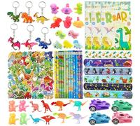 Lot de 170 cadeaux de fête dinosaures avec porte-clés, bracelets, pailles, autocollants, sacs cadeaux, mini figurines, crayons et plus encore pour décorations d'événements sur le thème des dinosaures