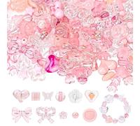 Lot de 170 perles rondes esthétiques en acrylique assorties - Motif fleur, cœur, papillon, étoile - Perles pastel assorties - Pour fabrication de bracelets, bijoux, colliers, loisirs créatifs