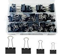 Lot de 170 pinces à reliure pliantes - 15 mm/19 mm/25 mm/32 mm - Noir - Pinces à papier polyvalentes - Pinces à papier pour l'école, le bureau, les notes