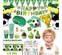 Lot De 172 Pièces De Vaisselle De Fête D'anniversaire Pour Garçon - Assiettes En Carton - Nappes - Pailles - Gobelets En Carton - Bannière Pour 20 Invités