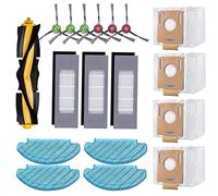 Lot de 18 accessoires de rechange pour aspirateur Ecovacs Deebot N8/ N8+/ N8 Pro/ N8 Pro+/ OZMO T8/ T8+/ T8 AIVI/ T8 AIVI+/ T9/ T9+, 4 lingettes, 3 filtres, 4 sacs à poussière, 1 brosse principale, 6