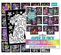 Lot de 18 affiches à colorier en velours pelucheux (édition amusante licorne) - Idéal pour les moments en famille, les loisirs créatifs, les voyages, à la maison, les établissements de soins [tous