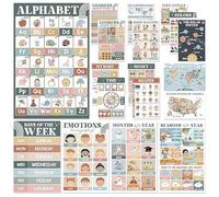 Lot de 18 affiches éducatives bohème pour tout-petits - Affiches éducatives pour enfants - 43,2 x 28 cm - Graphiques de l'alphabet - Tableaux muraux pour salle de classe - Décoration pour l'école