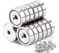 Lot de 18 aimants néodyme extra puissants, 16 mm, 5 kg, disque magnétique avec capsule, aimants puissants en pot avec trou