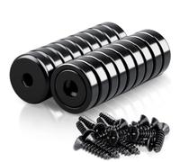 Lot de 18 aimants puissants en néodyme - 20 x 7 mm - Noir - 10 kg de force - Avec trou et capsule - Aimants puissants pour cuisines, salles de bains, bureaux, entrepôts