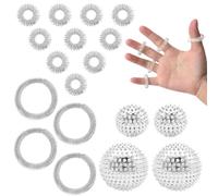 Lot de 18 balles de massage hérisson avec 4 balles hérisson (32 mm et 47 mm), 10 anneaux d'acupression, 4 bracelets de massage, kit Skills Borderline, balle de massage hérisson, balle de massage