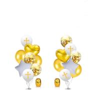 Lot de 18 ballons de décoration en or blanc avec cœur et étoile pour le christianisme, la communion, la confirmation, l'anniversaire, le mariage, la célébration, l'anniversaire - Blanc doré