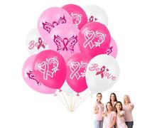 Lot de 18 ballons de sensibilisation au cancer du sein, ballons en latex avec ruban rose, motif amour, croire, espoir et papillon, parfaits pour les collectes de fonds, les événements caritatifs et