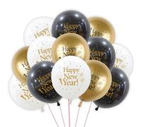 Lot de 18 ballons décoratifs pour le Nouvel An 2024 - Ballons à hélium - Noir et doré - Pour décoration de fête Happy New Year