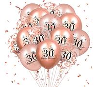 Lot de 18 ballons en latex à confettis pour 30e anniversaire de mariage - Ballons or rose pour 30e anniversaire de mariage - Fournitures de décoration d'anniversaire - 30,5 cm