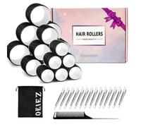 Lot de 18 bigoudis sans chaleur auto-agrippants pour salon de coiffure - 3 tailles Jumbo Large Medium - 18 pièces - Clips et peigne (noir)