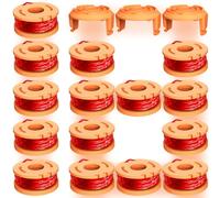 Lot de 18 bobines de Rechange compatibles avec débroussailleuse Worx, 45,7 m, 0,165 cm WA0010 et Capuchon de Bobine WA6531 pour Worx Weed Eater (15 bobines + 3 Capuchons de Bobine)