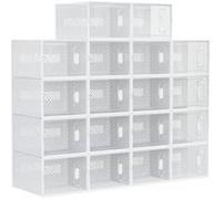 HOMCOM Lot de 18 boites cubes rangement à chaussures modulable avec portes transparentes - dim. 25L x 35l x 19H cm
