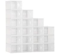 Lot De 18 Boites Cubes Rangement À Chaussures Modulable Avec Portes Transparentes - Dim. 25l X 35l X 19h Cm - Pp Blanc Transparent Blanc