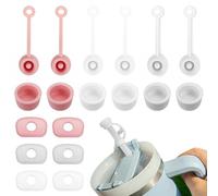 Lot de 18 Bouchons en Silicone Anti-Fuite pour Stanley Cup H1.0 H2.0 40oz/30oz + 6 Couvercles de Paille, 6 Bouchons Carrés et 6 Bouchons de Fuite Ronds (Translucide,Blanc,Rose)