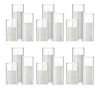 Lot de 18 Bougies Pilier Blanches et 6 vases cylindriques en Verre Transparent pour Mariage