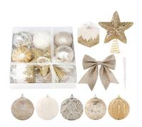 Lot de 18 boules de décoration pour sapin de Noël avec cordes de suspension, matériau plastique léger, plusieurs finitions pour une utilisation en vacances