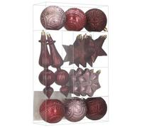 Lot de 18 boules de Noël - Violet prune - Bordeaux - Décoration de sapin de Noël - Incassable - En plastique semi-mat brillant - Brocart brillant - Avec crochet de suspension - Pour décoration de