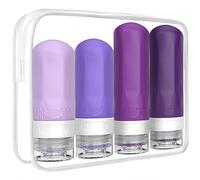 Lot de 18 bouteilles de voyage approuvées par la TSA - Anti-fuite - Tubes en silicone compressibles avec étiquettes pour shampooing, crèmes et essentiels - Meilleurs accessoires de voyage, Violet et