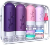 Lot de 18 bouteilles de voyage en silicone approuvées par la TSA avec trousse de toilette, anti-fuite et rechargeables, essentiels de voyage pour shampooing, après-shampooing, lotion, cosmétiques