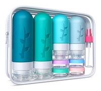 Lot de 18 bouteilles de voyage pour articles de toilette - Récipients en silicone approuvés par la TSA, anti-fuite, rechargeables, pour shampooing et après-shampoing