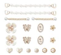 Lot de 18 breloques de chaussures dorées avec strass papillon et fleur - Accessoires de chaussures - Chaîne de perles - Bijoux de luxe pour femme - Accessoires pour fête, cadeau d'anniversaire