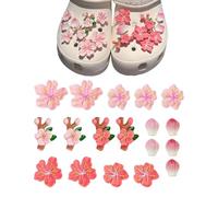 Lot de 18 breloques de chaussures mignonnes en forme de fleur de pêcher Sakura, accessoires pour enfants, chaussures, décoration DIY pour crocs, filles, femmes, enfants, adultes