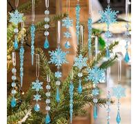 Lot de 18 cônes de glace en acrylique en forme de flocon de neige pour sapin de Noël et fêtes sur le thème de l'hiver, et décorations élégantes à suspendre (glace bleue)