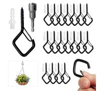 Lot de 18 Crochet à Visser en Acier Inoxydable avec Loquet de Sécurité et Tourne-écrou à Ailettes, Noir pour Mangeoires à Oiseaux, Lanternes et Tasse