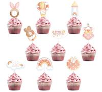 Lot de 18 décorations de gâteau Baby Shower | Décorations pour Baby Shower | Décorations 'It's a Girl' tétine arc-en-ciel jupe pour cupcakes fête d'anniversaire fille rose