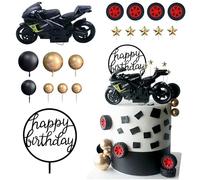 Lot de 18 décorations de gâteau de moto réalistes Décoration d'anniversaire de moto Happy Birthday Décoration de gâteau d'anniversaire pour garçon Fête d'anniversaire Fête à vélo tout-terrain