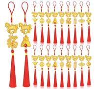 Lot de 18 décorations de Nouvel An chinois 2026 Année du Cheval Doré Feng Shui Pendentif Suspendu Nœud chinois Bonne chance Ornements pour voiture Printemps Festival Lunar Nouvel An Richesse